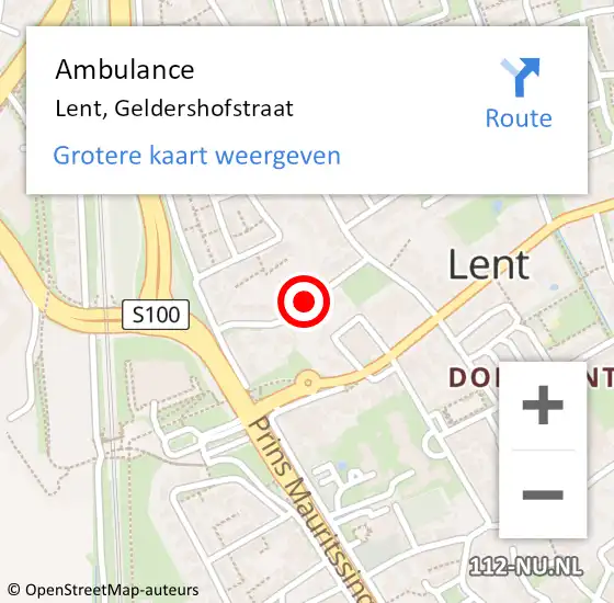 Locatie op kaart van de 112 melding: Ambulance Lent, Geldershofstraat op 16 augustus 2019 16:12