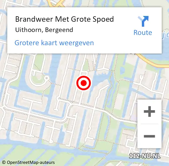 Locatie op kaart van de 112 melding: Brandweer Met Grote Spoed Naar Uithoorn, Bergeend op 16 augustus 2019 16:18