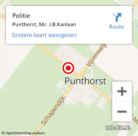 Locatie op kaart van de 112 melding: Politie Punthorst, Mr. J.B.Kanlaan op 16 augustus 2019 16:20