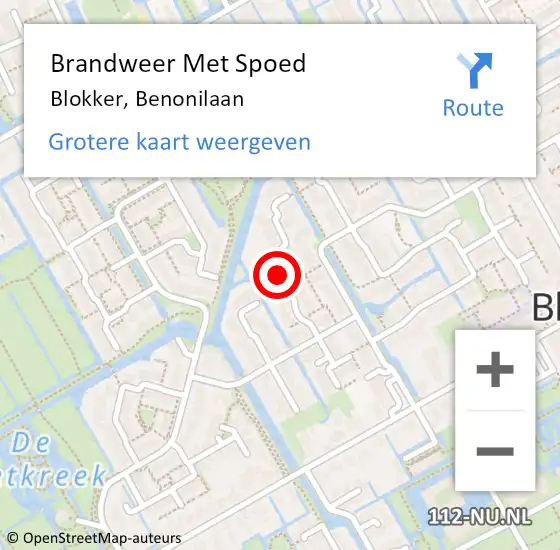 Locatie op kaart van de 112 melding: Brandweer Met Spoed Naar Blokker, Benonilaan op 16 augustus 2019 17:36