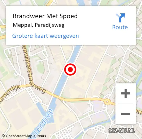 Locatie op kaart van de 112 melding: Brandweer Met Spoed Naar Meppel, Paradijsweg op 16 augustus 2019 17:50