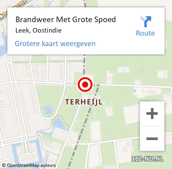 Locatie op kaart van de 112 melding: Brandweer Met Grote Spoed Naar Leek, Oostindie op 16 augustus 2019 17:51