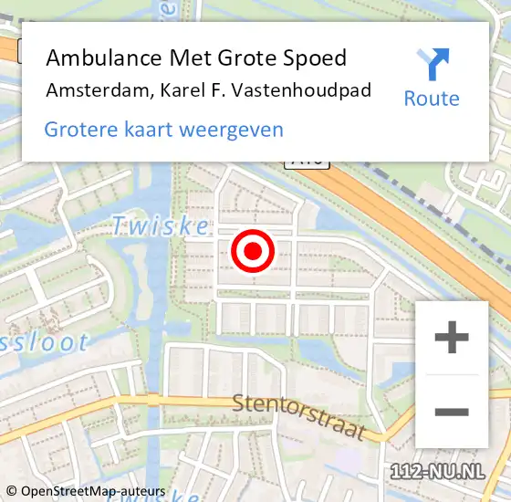 Locatie op kaart van de 112 melding: Ambulance Met Grote Spoed Naar Amsterdam, Karel F. Vastenhoudpad op 16 augustus 2019 18:10