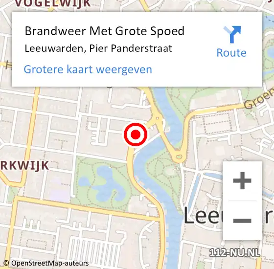 Locatie op kaart van de 112 melding: Brandweer Met Grote Spoed Naar Leeuwarden, Pier Panderstraat op 16 augustus 2019 18:32