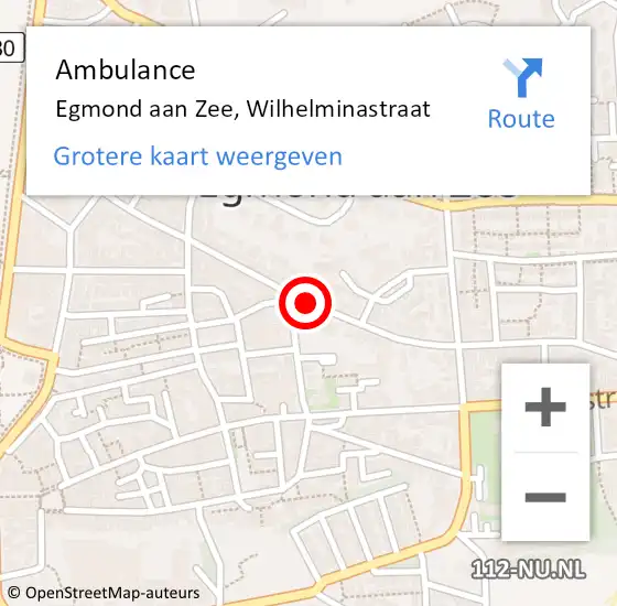 Locatie op kaart van de 112 melding: Ambulance Egmond aan Zee, Wilhelminastraat op 16 augustus 2019 18:33