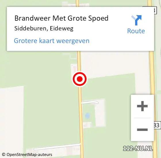 Locatie op kaart van de 112 melding: Brandweer Met Grote Spoed Naar Siddeburen, Eideweg op 16 augustus 2019 19:05