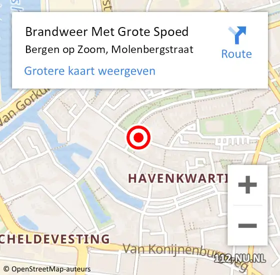 Locatie op kaart van de 112 melding: Brandweer Met Grote Spoed Naar Bergen op Zoom, Molenbergstraat op 16 augustus 2019 19:35