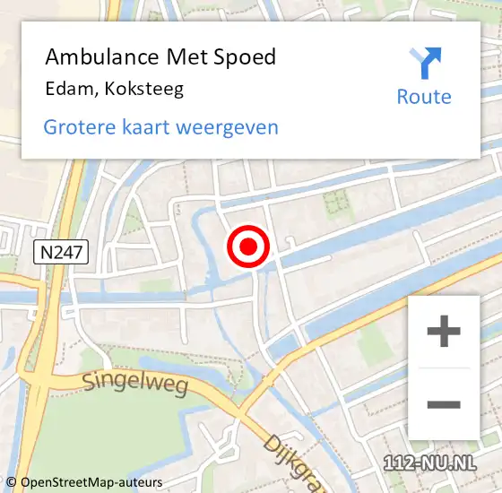 Locatie op kaart van de 112 melding: Ambulance Met Spoed Naar Edam, Koksteeg op 16 augustus 2019 20:49