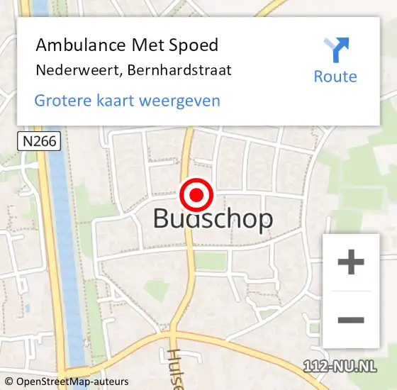 Locatie op kaart van de 112 melding: Ambulance Met Spoed Naar Nederweert, Bernhardstraat op 16 augustus 2019 20:57