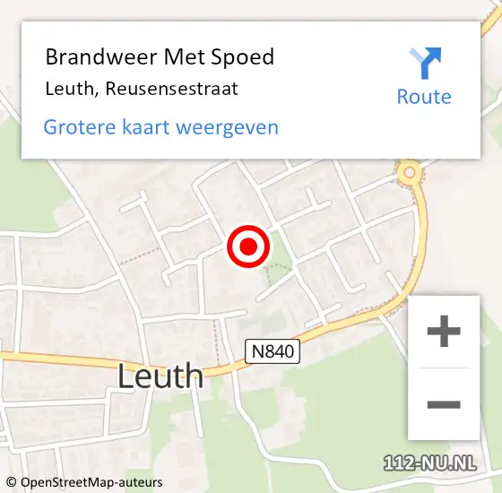 Locatie op kaart van de 112 melding: Brandweer Met Spoed Naar Leuth, Reusensestraat op 16 augustus 2019 21:04