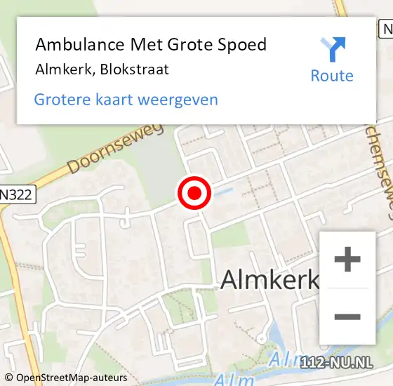 Locatie op kaart van de 112 melding: Ambulance Met Grote Spoed Naar Almkerk, Blokstraat op 16 augustus 2019 21:52