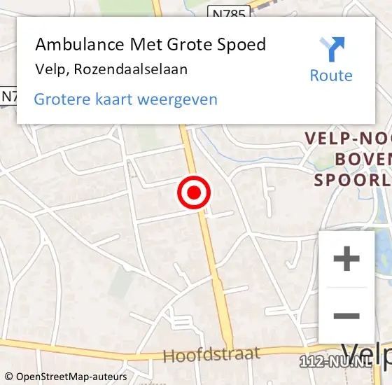 Locatie op kaart van de 112 melding: Ambulance Met Grote Spoed Naar Velp, Rozendaalselaan op 17 augustus 2019 00:30
