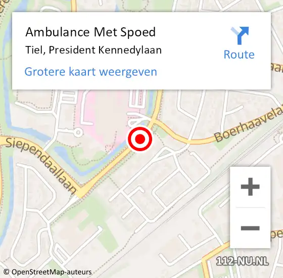 Locatie op kaart van de 112 melding: Ambulance Met Spoed Naar Tiel, President Kennedylaan op 17 augustus 2019 00:34