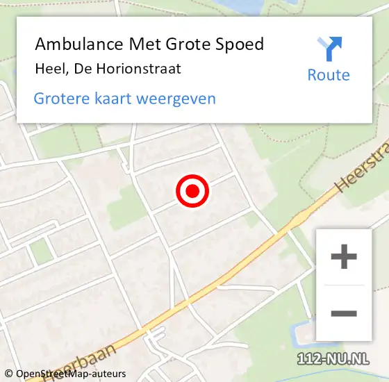 Locatie op kaart van de 112 melding: Ambulance Met Grote Spoed Naar Heel, De Horionstraat op 17 augustus 2019 00:49