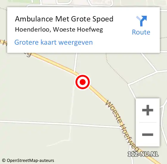 Locatie op kaart van de 112 melding: Ambulance Met Grote Spoed Naar Hoenderloo, Woeste Hoefweg op 17 augustus 2019 01:06