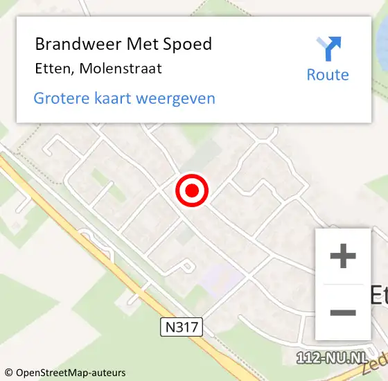 Locatie op kaart van de 112 melding: Brandweer Met Spoed Naar Etten, Molenstraat op 17 augustus 2019 06:46