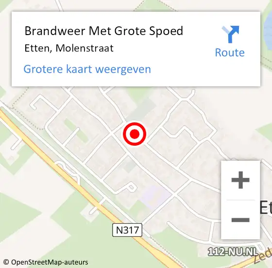 Locatie op kaart van de 112 melding: Brandweer Met Grote Spoed Naar Etten, Molenstraat op 17 augustus 2019 06:49