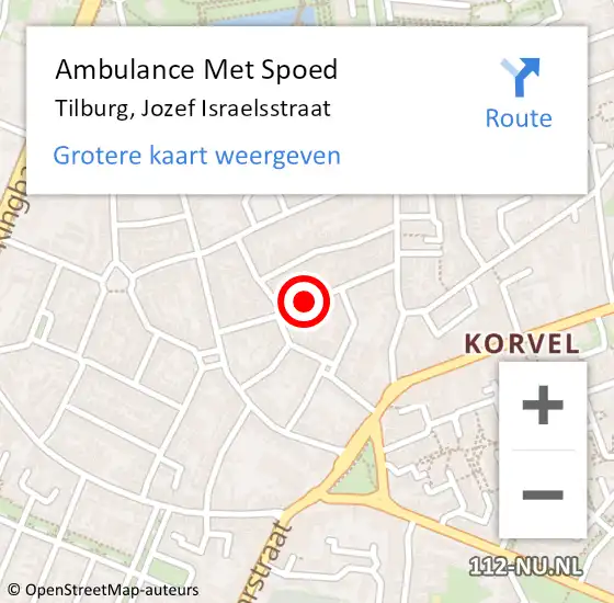 Locatie op kaart van de 112 melding: Ambulance Met Spoed Naar Tilburg, Jozef Israelsstraat op 17 augustus 2019 07:22