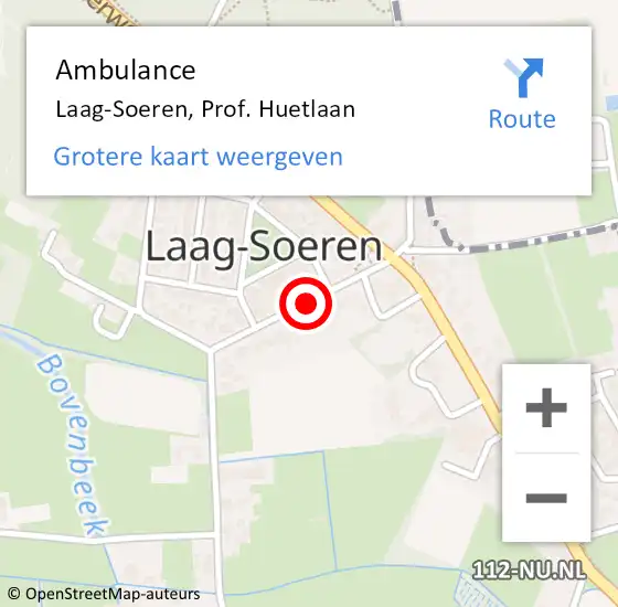 Locatie op kaart van de 112 melding: Ambulance Laag-Soeren, Prof. Huetlaan op 17 augustus 2019 09:05