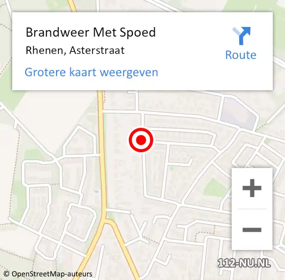 Locatie op kaart van de 112 melding: Brandweer Met Spoed Naar Rhenen, Asterstraat op 17 augustus 2019 09:12