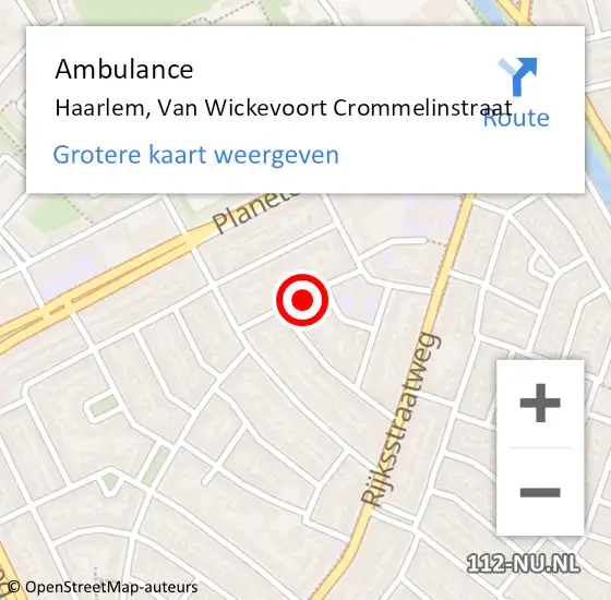 Locatie op kaart van de 112 melding: Ambulance Haarlem, Van Wickevoort Crommelinstraat op 17 augustus 2019 09:56