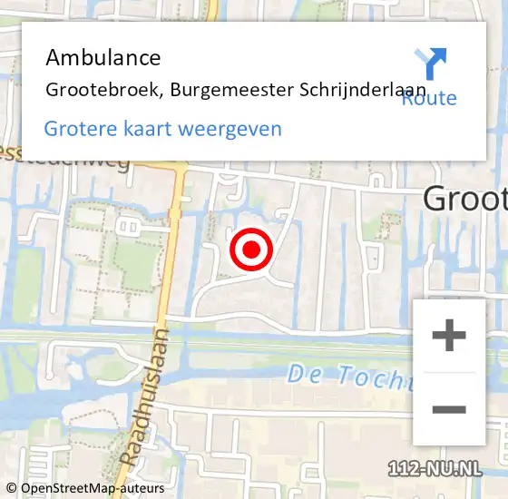 Locatie op kaart van de 112 melding: Ambulance Grootebroek, Burgemeester Schrijnderlaan op 17 augustus 2019 10:11