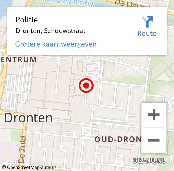 Locatie op kaart van de 112 melding: Politie Dronten, Schouwstraat op 17 augustus 2019 10:45