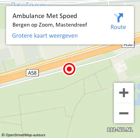 Locatie op kaart van de 112 melding: Ambulance Met Spoed Naar Bergen op Zoom, Mastendreef op 17 augustus 2019 10:46