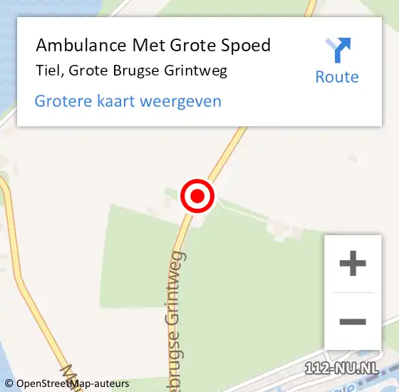 Locatie op kaart van de 112 melding: Ambulance Met Grote Spoed Naar Tiel, Grote Brugse Grintweg op 17 augustus 2019 11:46
