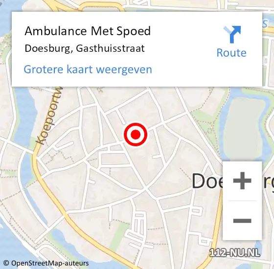 Locatie op kaart van de 112 melding: Ambulance Met Spoed Naar Doesburg, Gasthuisstraat op 17 augustus 2019 12:37