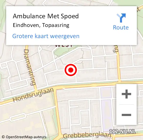 Locatie op kaart van de 112 melding: Ambulance Met Spoed Naar Eindhoven, Topaasring op 17 augustus 2019 14:25