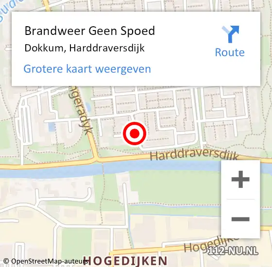 Locatie op kaart van de 112 melding: Brandweer Geen Spoed Naar Dokkum, Harddraversdijk op 17 augustus 2019 15:08