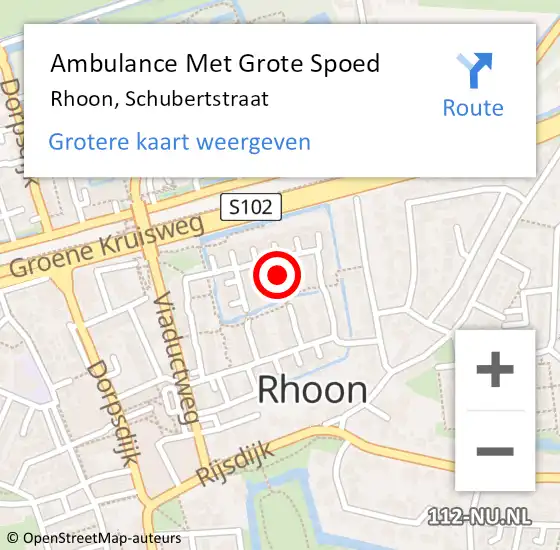 Locatie op kaart van de 112 melding: Ambulance Met Grote Spoed Naar Rhoon, Schubertstraat op 17 augustus 2019 16:28