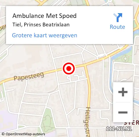 Locatie op kaart van de 112 melding: Ambulance Met Spoed Naar Tiel, Prinses Beatrixlaan op 17 augustus 2019 16:38