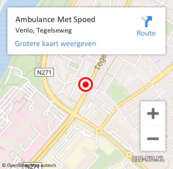 Locatie op kaart van de 112 melding: Ambulance Met Spoed Naar Venlo, Tegelseweg op 17 augustus 2019 17:13