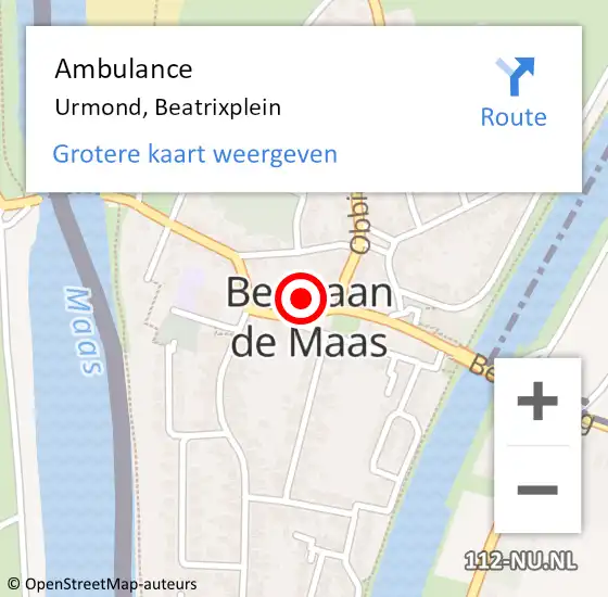 Locatie op kaart van de 112 melding: Ambulance Urmond, Beatrixplein op 28 september 2013 10:32