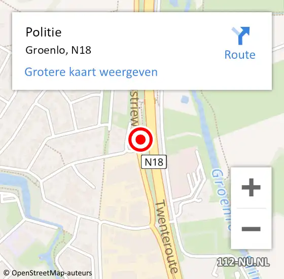 Locatie op kaart van de 112 melding: Politie Groenlo, N18 op 17 augustus 2019 18:16