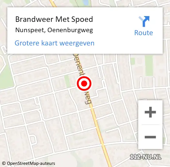 Locatie op kaart van de 112 melding: Brandweer Met Spoed Naar Nunspeet, Oenenburgweg op 17 augustus 2019 18:59