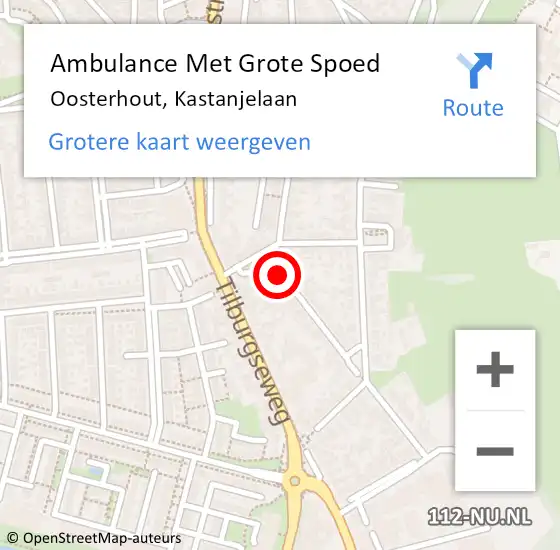Locatie op kaart van de 112 melding: Ambulance Met Grote Spoed Naar Oosterhout, Kastanjelaan op 17 augustus 2019 19:55