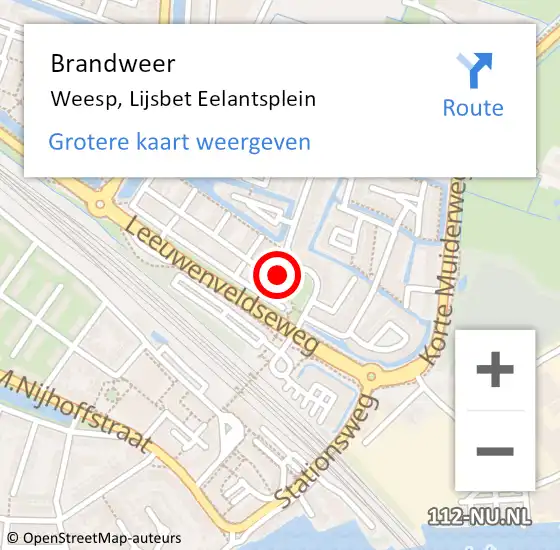 Locatie op kaart van de 112 melding: Brandweer Weesp, Lijsbet Eelantsplein op 10 april 2014 21:58