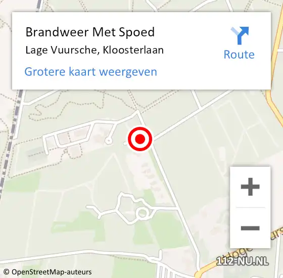 Locatie op kaart van de 112 melding: Brandweer Met Spoed Naar Lage Vuursche, Kloosterlaan op 17 augustus 2019 21:08