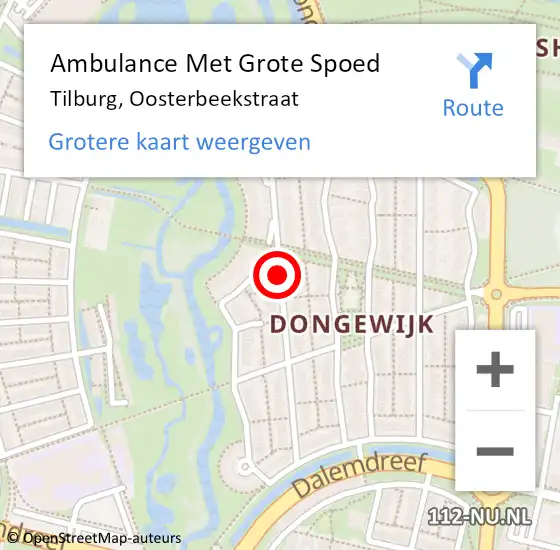 Locatie op kaart van de 112 melding: Ambulance Met Grote Spoed Naar Tilburg, Oosterbeekstraat op 17 augustus 2019 21:26