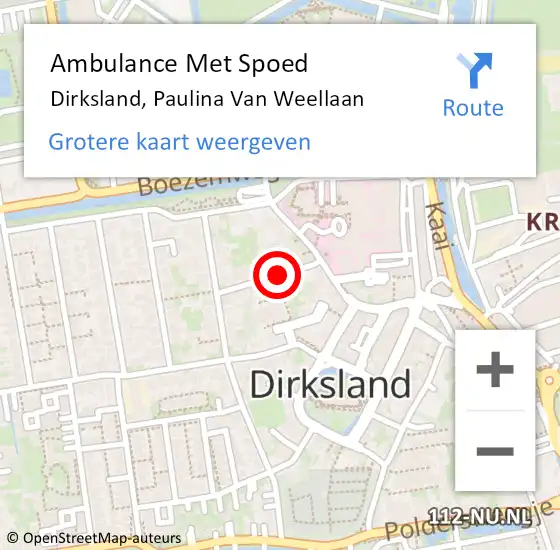 Locatie op kaart van de 112 melding: Ambulance Met Spoed Naar Dirksland, Paulina Van Weellaan op 17 augustus 2019 22:59