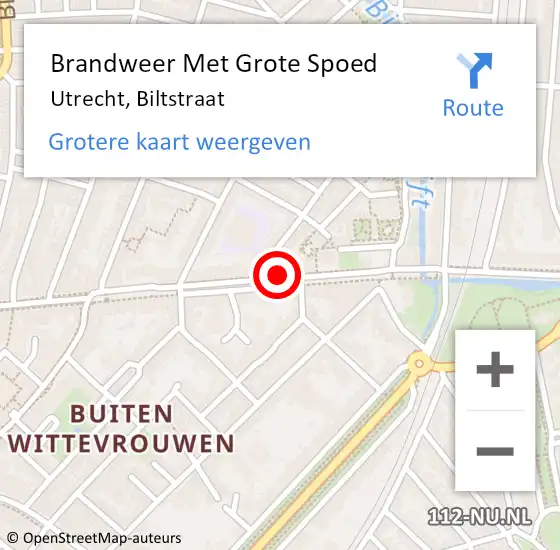 Locatie op kaart van de 112 melding: Brandweer Met Grote Spoed Naar Utrecht, Biltstraat op 17 augustus 2019 23:30