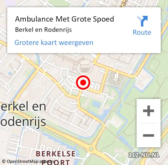 Locatie op kaart van de 112 melding: Ambulance Met Grote Spoed Naar Berkel en Rodenrijs op 18 augustus 2019 00:48