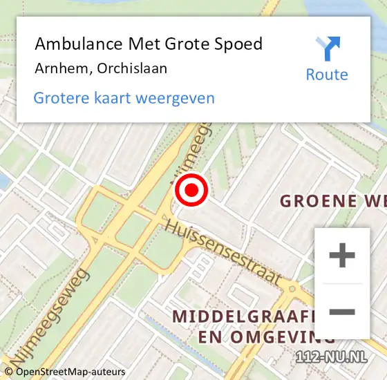 Locatie op kaart van de 112 melding: Ambulance Met Grote Spoed Naar Arnhem, Orchislaan op 18 augustus 2019 02:22