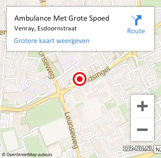 Locatie op kaart van de 112 melding: Ambulance Met Grote Spoed Naar Venray, Esdoornstraat op 10 april 2014 22:33