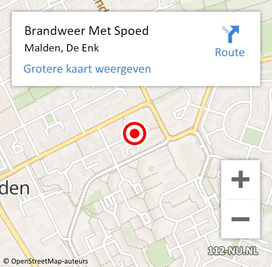 Locatie op kaart van de 112 melding: Brandweer Met Spoed Naar Malden, De Enk op 18 augustus 2019 04:31