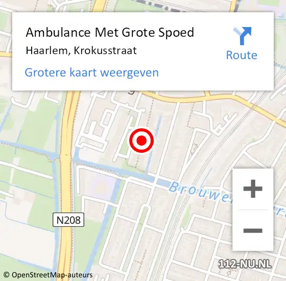 Locatie op kaart van de 112 melding: Ambulance Met Grote Spoed Naar Haarlem, Krokusstraat op 18 augustus 2019 05:49