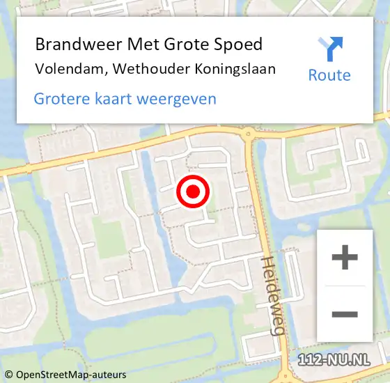 Locatie op kaart van de 112 melding: Brandweer Met Grote Spoed Naar Volendam, Wethouder Koningslaan op 18 augustus 2019 05:54